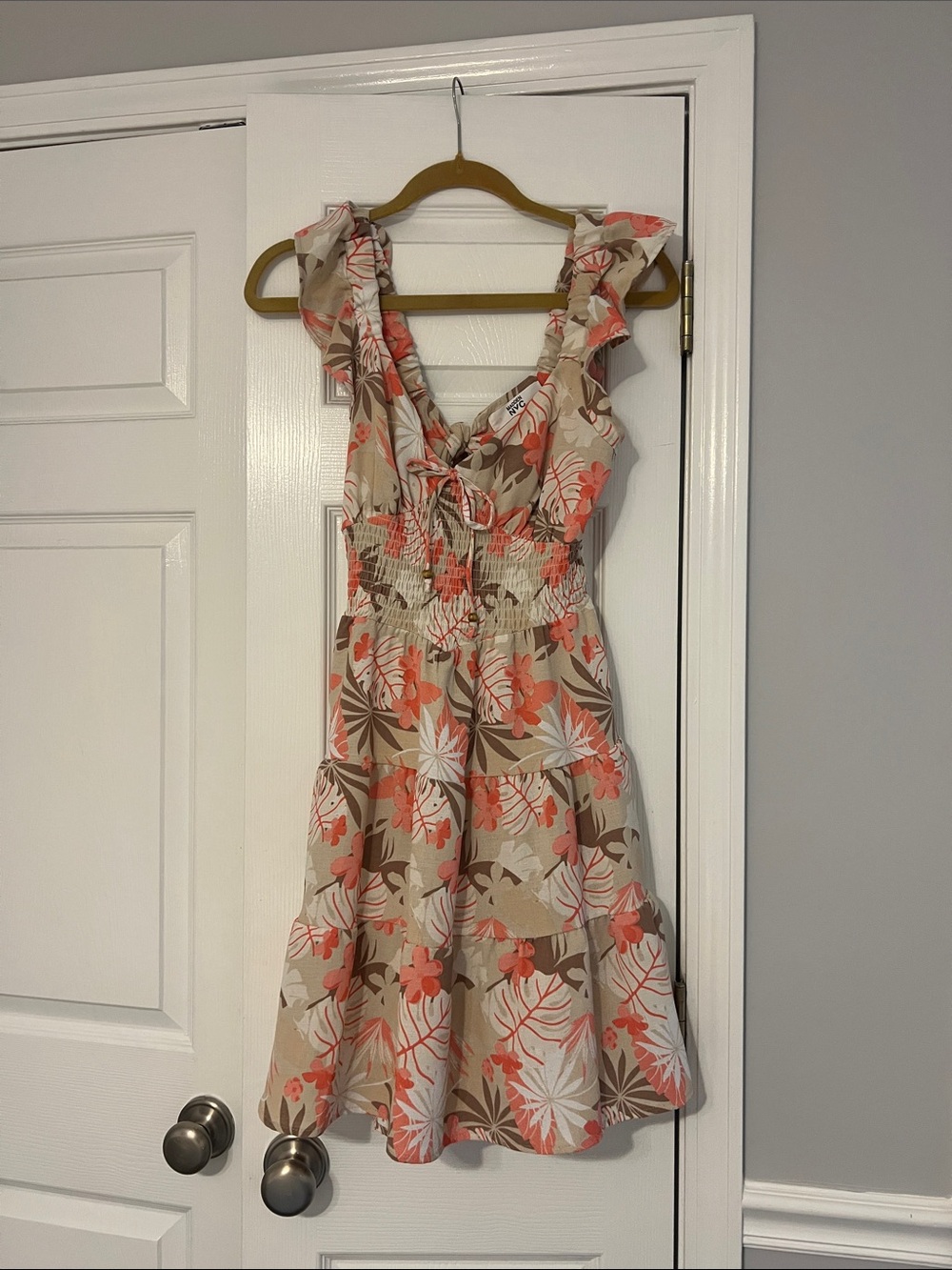 Smocked Tiered Mini Dress in Coral Floral